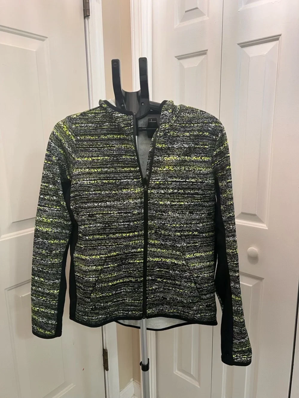 Women’s Hooded Zip Jacket in Black, Gray & Neon Green Nike Thermafit